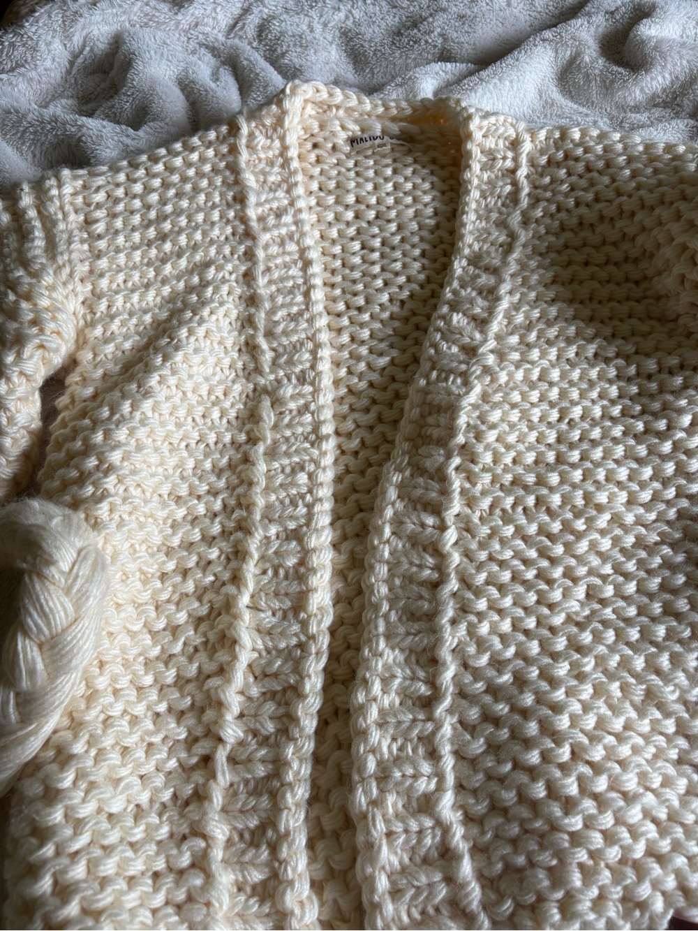 Chunky Open-Front Cardigan Sweater - Cream - Picture 3 of 3